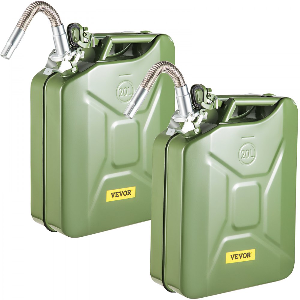 VEVOR Jerry Fuel Can, 5.3 Gallon / 20 L Portable Jerry Gas Can with Flexible Spout System, Rustproof ＆ Heat-resistant Steel Fuel Tank for Cars Trucks Equipment, 2PCS Green
