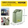 VEVOR Jerry Fuel Can, 5.3 Gallon / 20 L Portable Jerry Gas Can with Flexible Spout System, Rustproof ＆ Heat-resistant Steel Fuel Tank for Cars Trucks Equipment, 2PCS Green