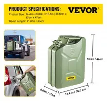 VEVOR Jerry Fuel Can, 5.3 Gallon / 20 L Portable Jerry Gas Can with Flexible Spout System, Rustproof ＆ Heat-resistant Steel Fuel Tank for Cars Trucks Equipment, 2PCS Green