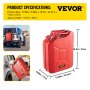 VEVOR Jerry Fuel Can, 20 L Portable Jerry Gas Can with Flexible Spout System, Rustproof ＆ Heat-resistant Steel Fuel Tank for Cars Trucks Equipment, 2PCS Red