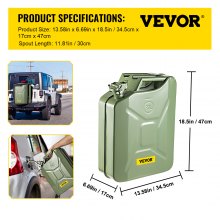 VEVOR Jerry Fuel Can, 20 L Portable Jerry Gas Can with Flexible Spout System, Rustproof ＆ Heat-resistant Steel Fuel Tank for Cars Trucks Equipment, Green