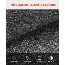 VEVOR 90% Sun Shade Cloth, 10 x 10 ft Pergola Shade Cover with Stainless Steel Grommets, Sun Shades Canopy Privacy Screen with 140 GSM HDPE Material, for Outdoor, Patio, Garden, and Backyard (Black)
