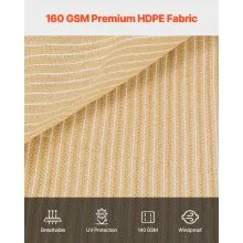 VEVOR 90% Sun Shade Cloth, 12 x 20 ft Pergola Shade Cover with Stainless Steel Grommets, Sun Shades Canopy Privacy Screen with 160 GSM HDPE Material, for Outdoor, Patio, Garden, and Backyard (Beige)