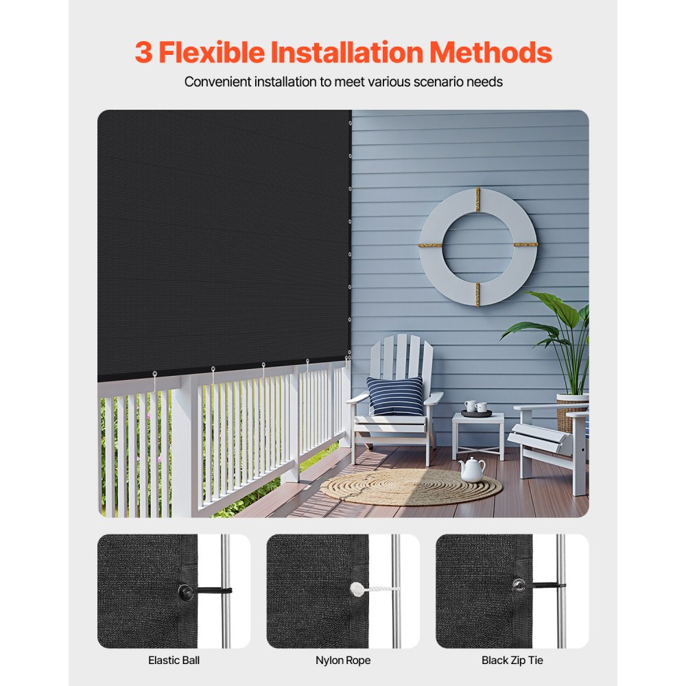 VEVOR 90% Sun Shade Cloth, 244 x 366 cm Pergola Shade Cover with Stainless Steel Grommets, Sun Shades Canopy Privacy Screen with 140 GSM HDPE Material, for Outdoor, Patio, Garden & Backyard (Black)