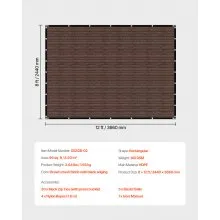 VEVOR 90% Sun Shade Cloth, 8 x 12 ft Pergola Shade Cover with Stainless Steel Grommets, Sun Shades Canopy Privacy Screen with 140 GSM HDPE Material, for Outdoor, Patio, Garden, and Backyard (Brown)