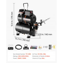 VEVOR Airbrush Kit Air Brush Kit 1/6 HP Air Compressor Airbrush Tip Hose Tank