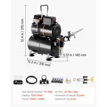 VEVOR Airbrush Kit Air Brush Kit 1/6 HP Air Compressor Airbrush Tip Hose Tank
