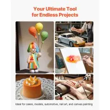 VEVOR Airbrush Kit, 1/6 HP, Air Brush Kit with Air Compressor and Tank, 1 Dual-Action Professional Airbrush with 1 Tip, Hose, Acrylic Paint, 2 Fans, for Cake Decorating, Model Painting, Nail Art
