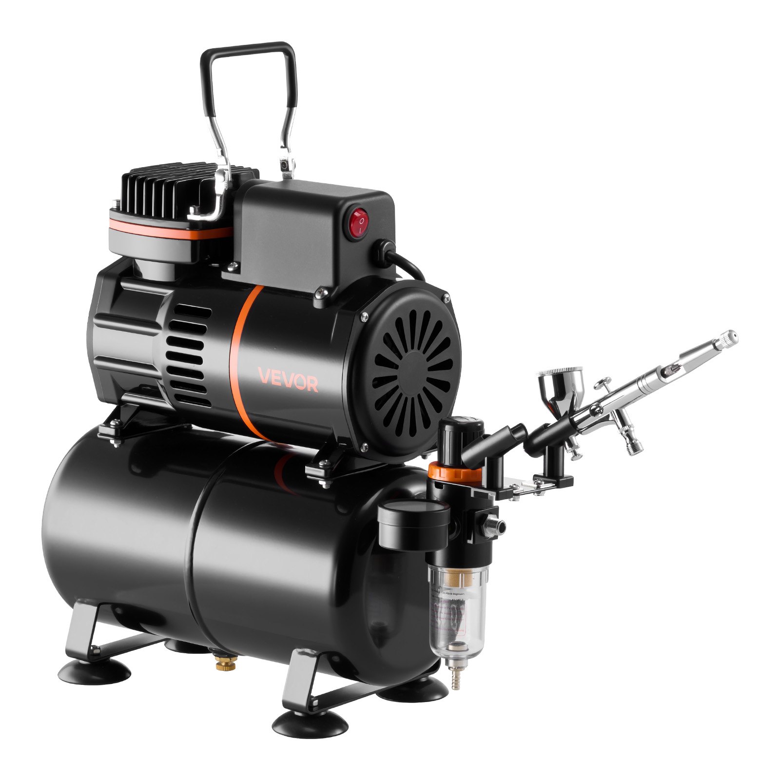 VEVOR Airbrush Kit, 1/6 HP, Air Brush Kit with Air Compressor and Tank, 1 Dual-Action Professional Airbrush with 1 Tip, Hose, Acrylic Paint, 2 Fans, for Cake Decorating, Model Painting, Nail Art