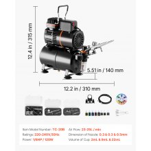 VEVOR Airbrush Kit Air Brush Kit 1/6 HP Air Compressor 3 Airbrushes 3 Tips Tank