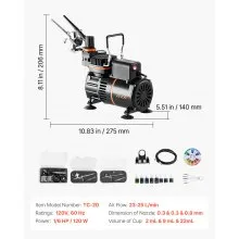 VEVOR Airbrush Kit Air Brush Kit 1/6 HP Air Compressor 3 Airbrushes 3 Tips 2 Fan
