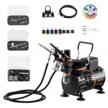 VEVOR Airbrush Kit Air Brush Kit 1/6 HP Air Compressor 3 Airbrushes 3 Tips 2 Fan