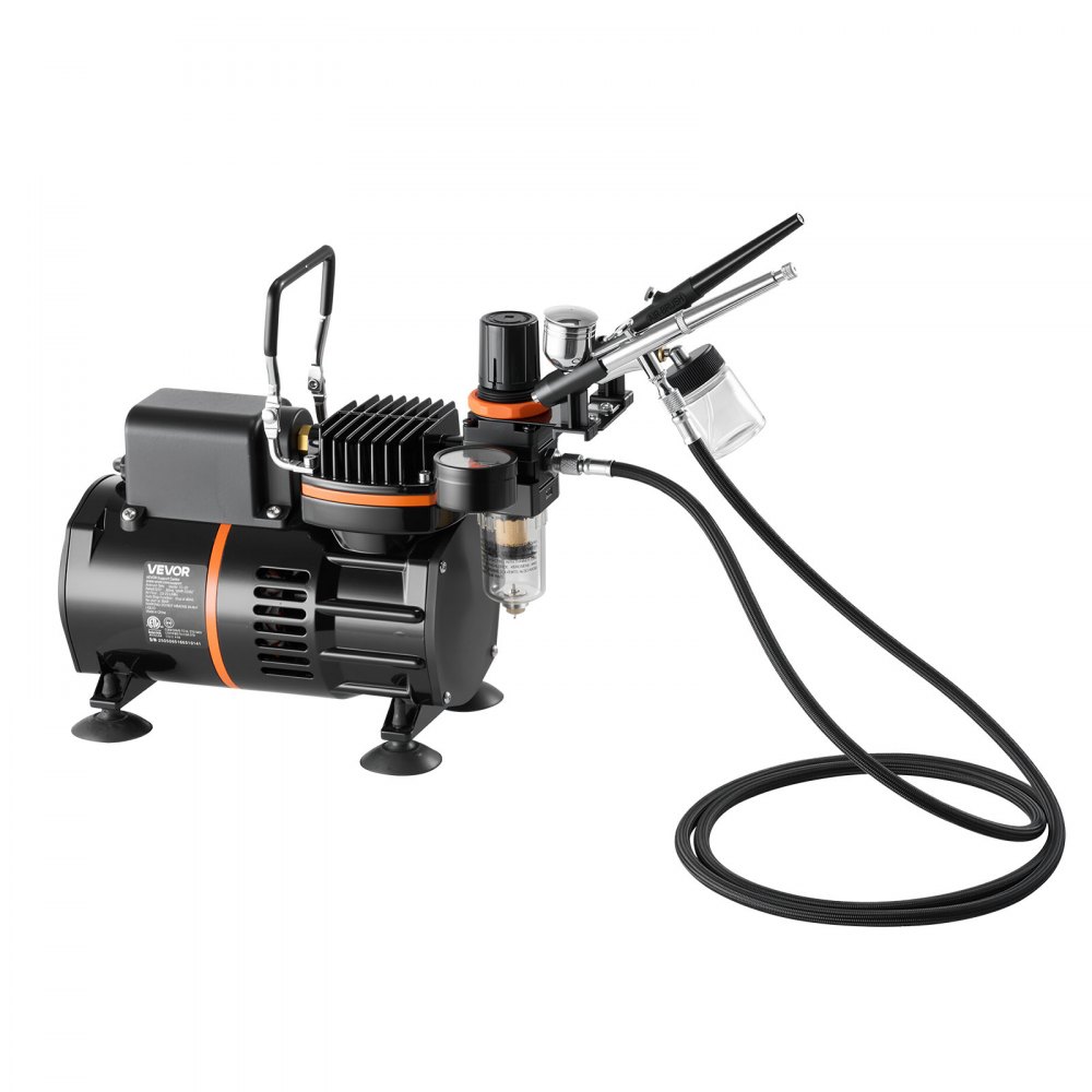 VEVOR Airbrush Kit, 1/6 HP, Air Brush Kit with Air Compressor, 3 Dual-Action Professional Airbrushes with 3 Tips, Hose, Acrylic Paint, 2 Fans, Low Noise, for Cake Decorating, Model Painting, Nail Art