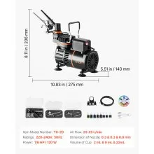 VEVOR Airbrush Kit, 1/6 HP, Air Brush Kit with Air Compressor, 3 Dual-Action Professional Airbrushes with 3 Tips, Hose, Acrylic Paint, 2 Fans, Low Noise, for Cake Decorating, Model Painting, Nail Art