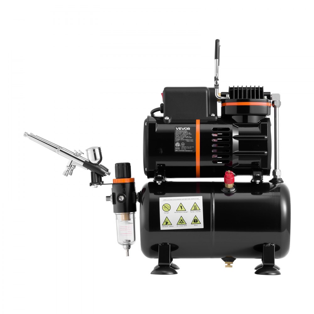 VEVOR Airbrush Kit, 1/6 HP, Air Brush Kit with Air Compressor and Tank, 3 Dual-Action Professional Airbrushes with 3 Tips, Hose, Acrylic Paint, 2 Fans, for Cake Decorating, Model Painting, Nail Art