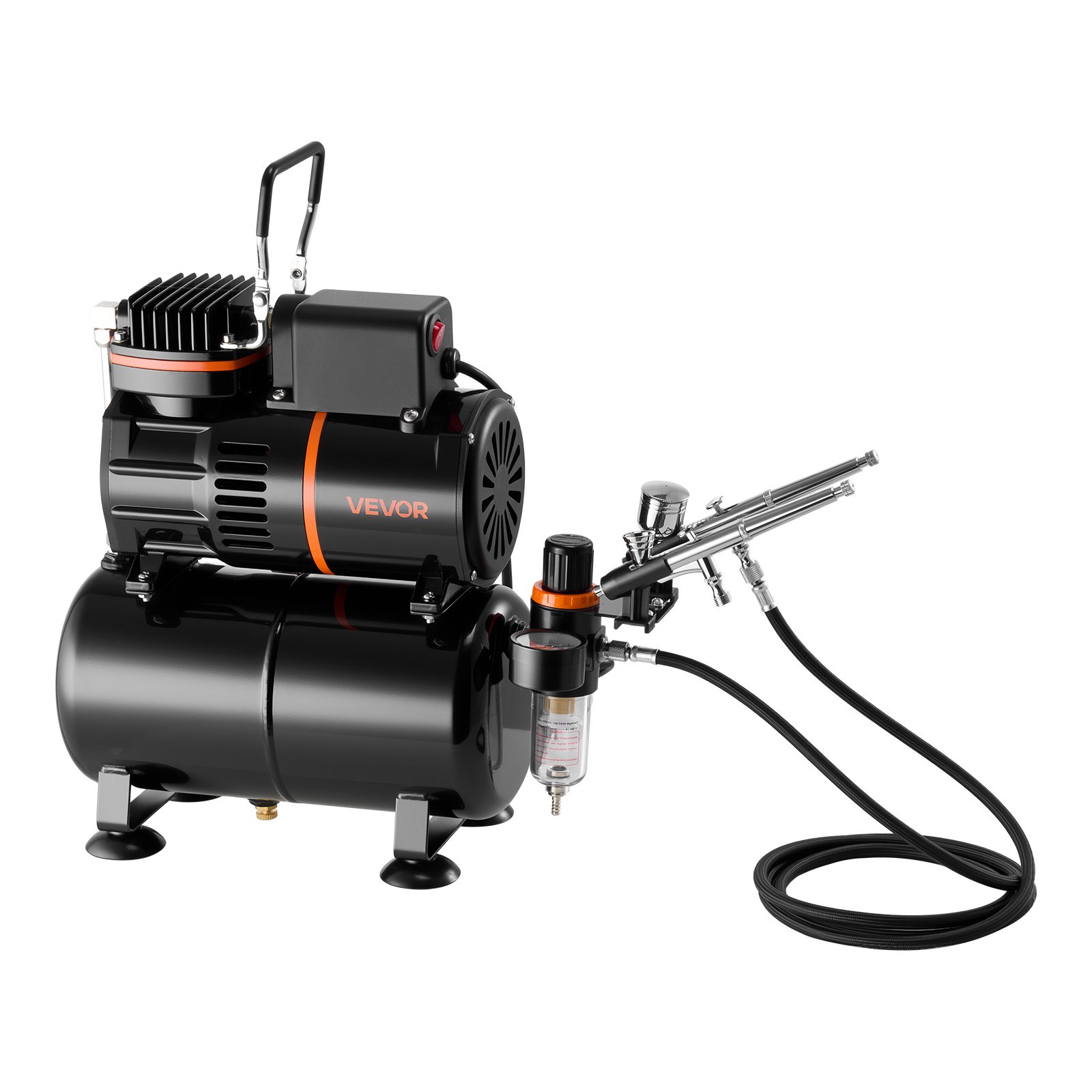VEVOR Airbrush Kit, 1/6 HP, Air Brush Kit with Air Compressor and Tank, 3 Dual-Action Professional Airbrushes with 3 Tips, Hose, Acrylic Paint, 2 Fans, for Cake Decorating, Model Painting, Nail Art