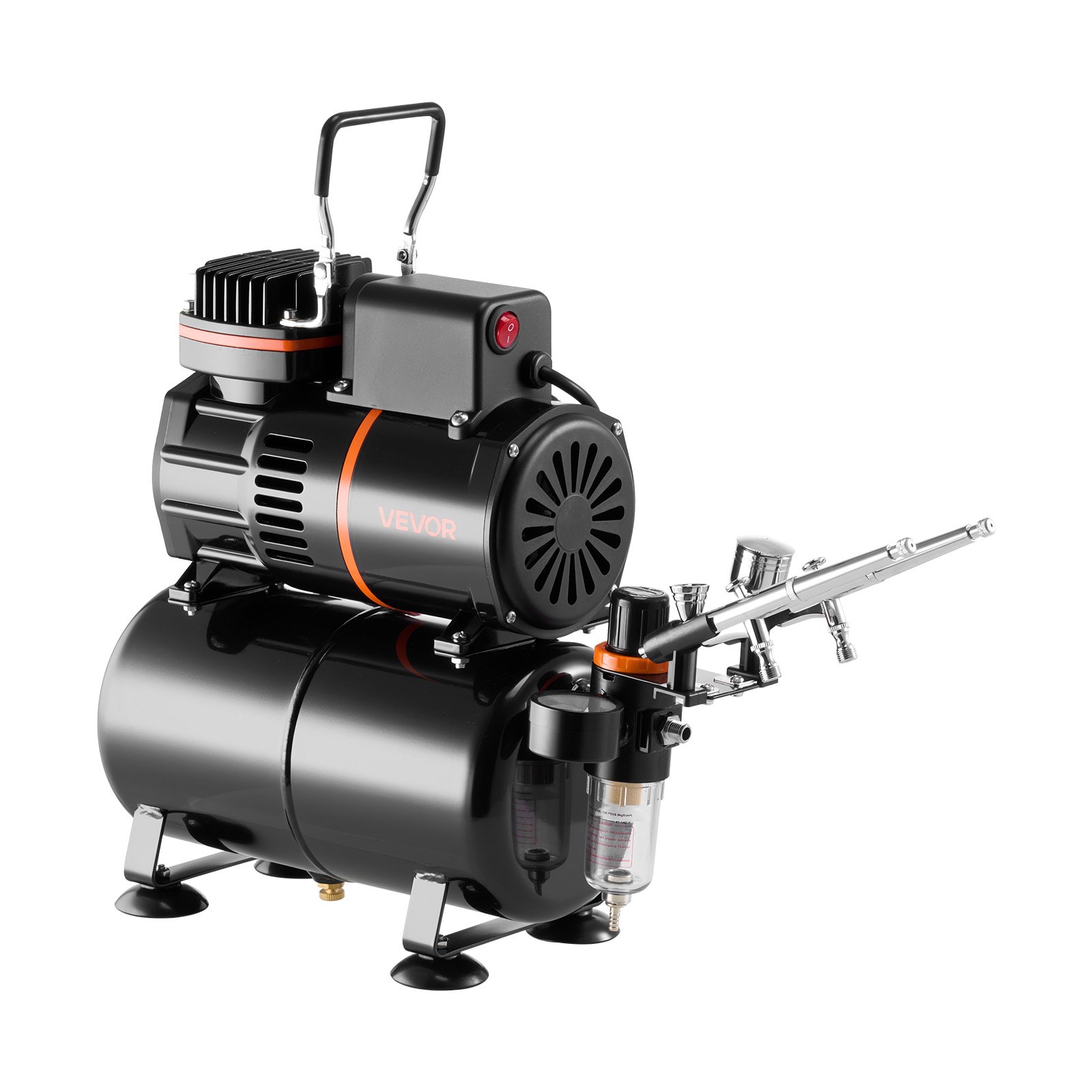 VEVOR Airbrush Kit, 1/6 HP, Air Brush Kit with Air Compressor and Tank, 3 Dual-Action Professional Airbrushes with 3 Tips, Hose, Acrylic Paint, 2 Fans, for Cake Decorating, Model Painting, Nail Art