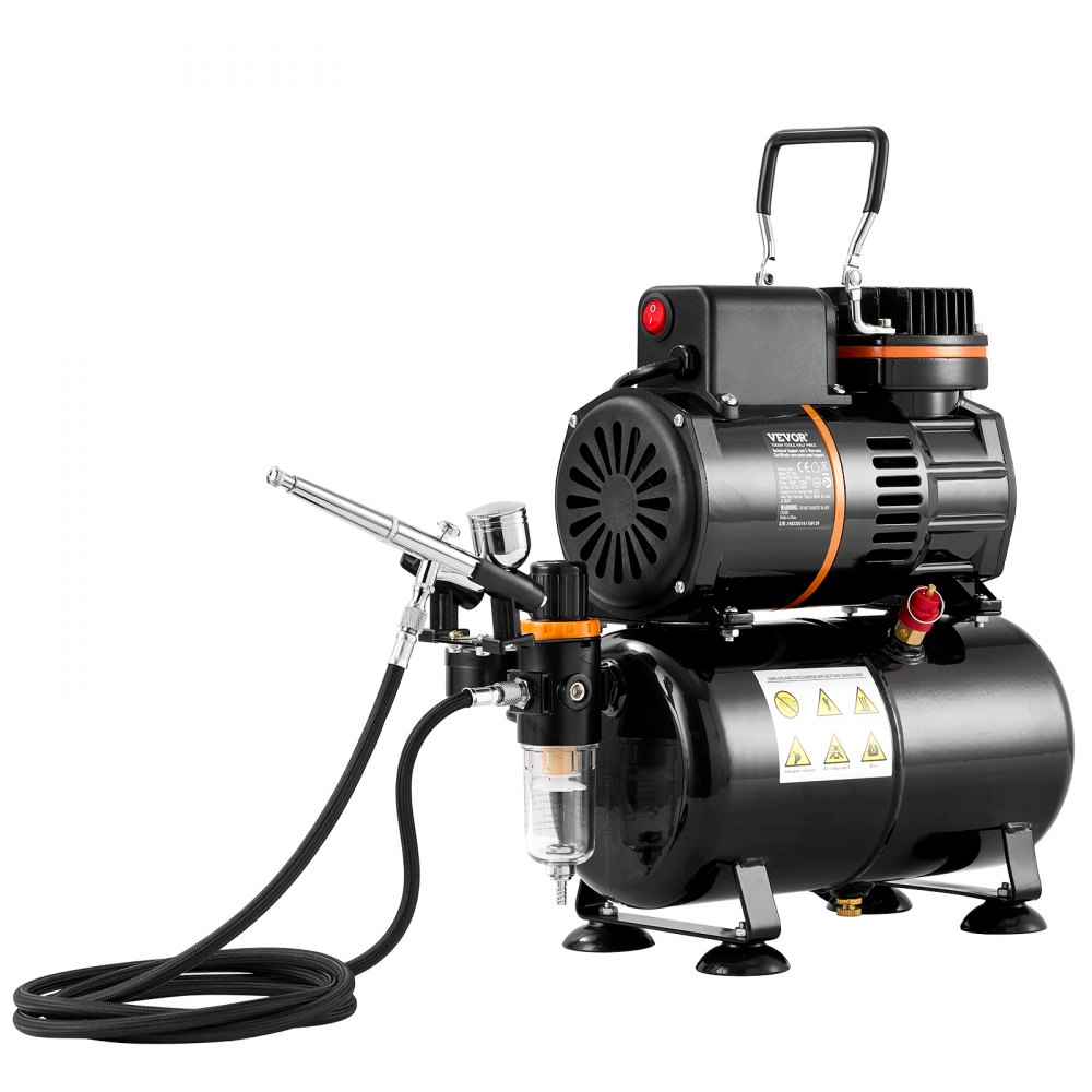 VEVOR Airbrush Kit, Dual Fan Air Tank Compressor System Kit with 3.5L Air Storage Tank, Air Brush Set with 0.3 mm Tip Airbrush, Holder, Color Mixing Wheel, Cleaning Brush Set, Art Nail Cookie Tattoo
