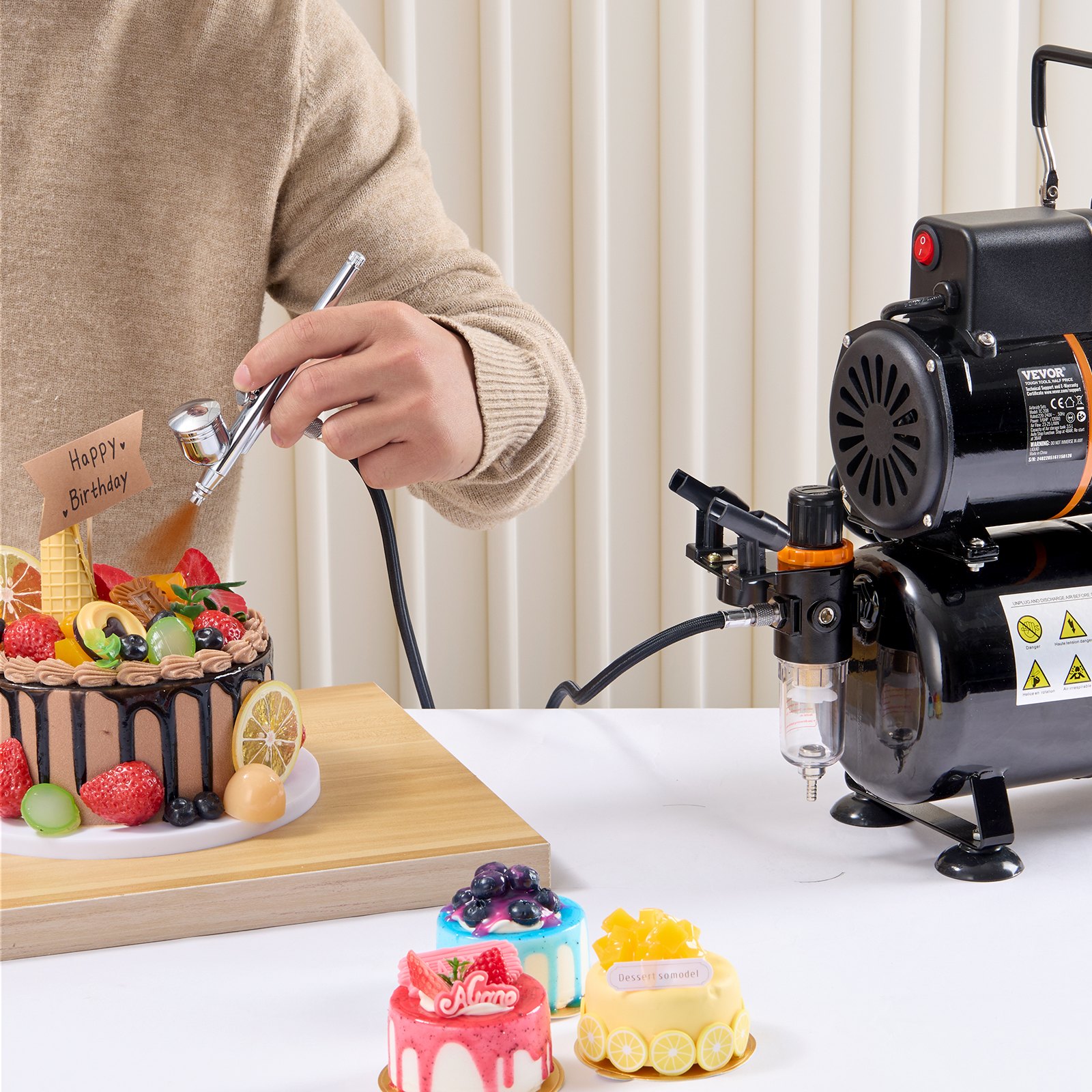 VEVOR Airbrush Kit, Dual Fan Air Tank Compressor System Kit with 3.5L Air Storage Tank, Air Brush Set with 0.3 mm Tip Airbrush, Holder, Color Mixing Wheel, Cleaning Brush Set, Art Nail Cookie Tattoo