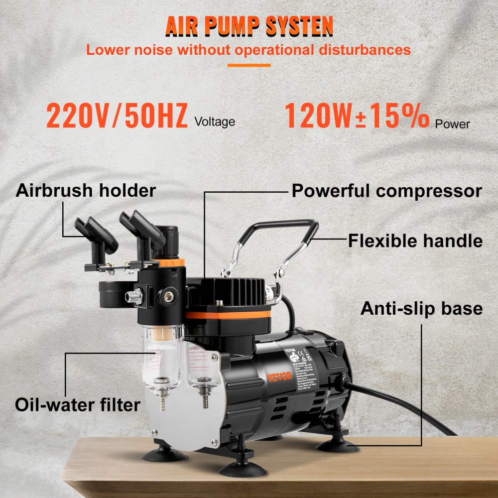 VEVOR Airbrush Kit, Professional Airbrush Set with Compressor, Airbrushing System Kit with Multi-Purpose Dual-Action Gravity Feed Airbrushes, Art Nail Cookie Tatto