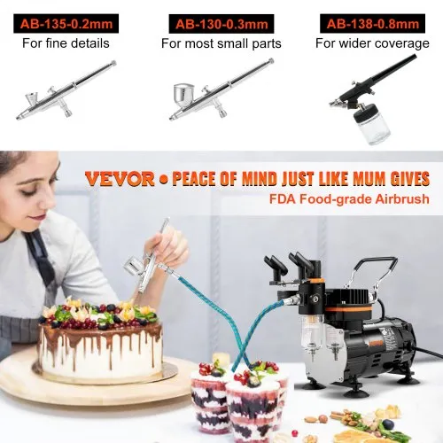 VEVOR Airbrush Kit, Professional Airbrush Set with Compressor, Airbrushing System Kit with Multi-Purpose Dual-Action Gravity Feed Airbrushes, Art Nail