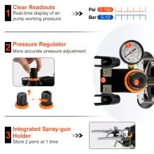 Kit de aerógrafo VEVOR, juego de aerógrafo profesional con compresor, kit de sistema de aerografía con aerógrafos multiusos de alimentación por gravedad de doble acción, arte para uñas, galletas, tatuajes