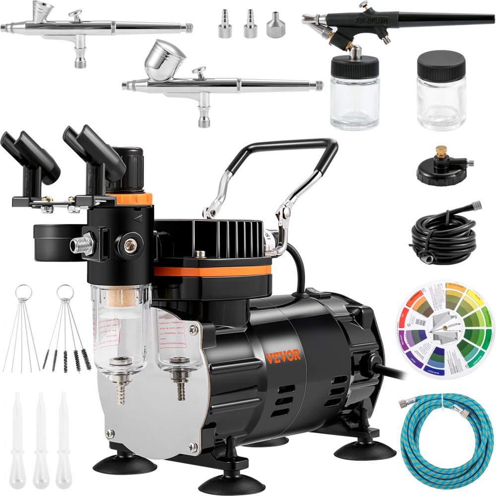 VEVOR Airbrush Kit, Professional Airbrush Set with Compressor, Airbrushing System Kit with Multi-purpose Dual-action Gravity Feed Airbrushes, Art Nail Cookie Tattoo Makeup Cake Decorating Spray Model