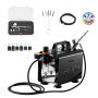 VEVOR Airbrush Kit, 1/6 HP, Air Brush Kit with Air Compressor, 1 Dual-Action Professional Airbrush with 3 Tips, Hose, Acrylic Paint, Brush, Low Noise, for Cake Decorating, Model Painting, Nail Art