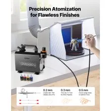 VEVOR Airbrush Kit Air Brush Kit 1/6 HP Air Compressor 1 Airbrush 3 Tips Paint