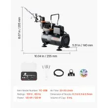 VEVOR Airbrush Kit Air Brush Kit 1/6 HP Air Compressor 1 Airbrush 3 Tips Hose