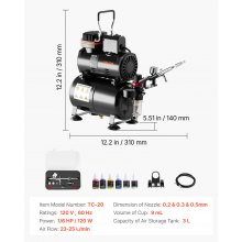 VEVOR Airbrush Kit Air Brush Kit 1/6 HP Air Compressor Tank 1 Airbrush 3 Tips