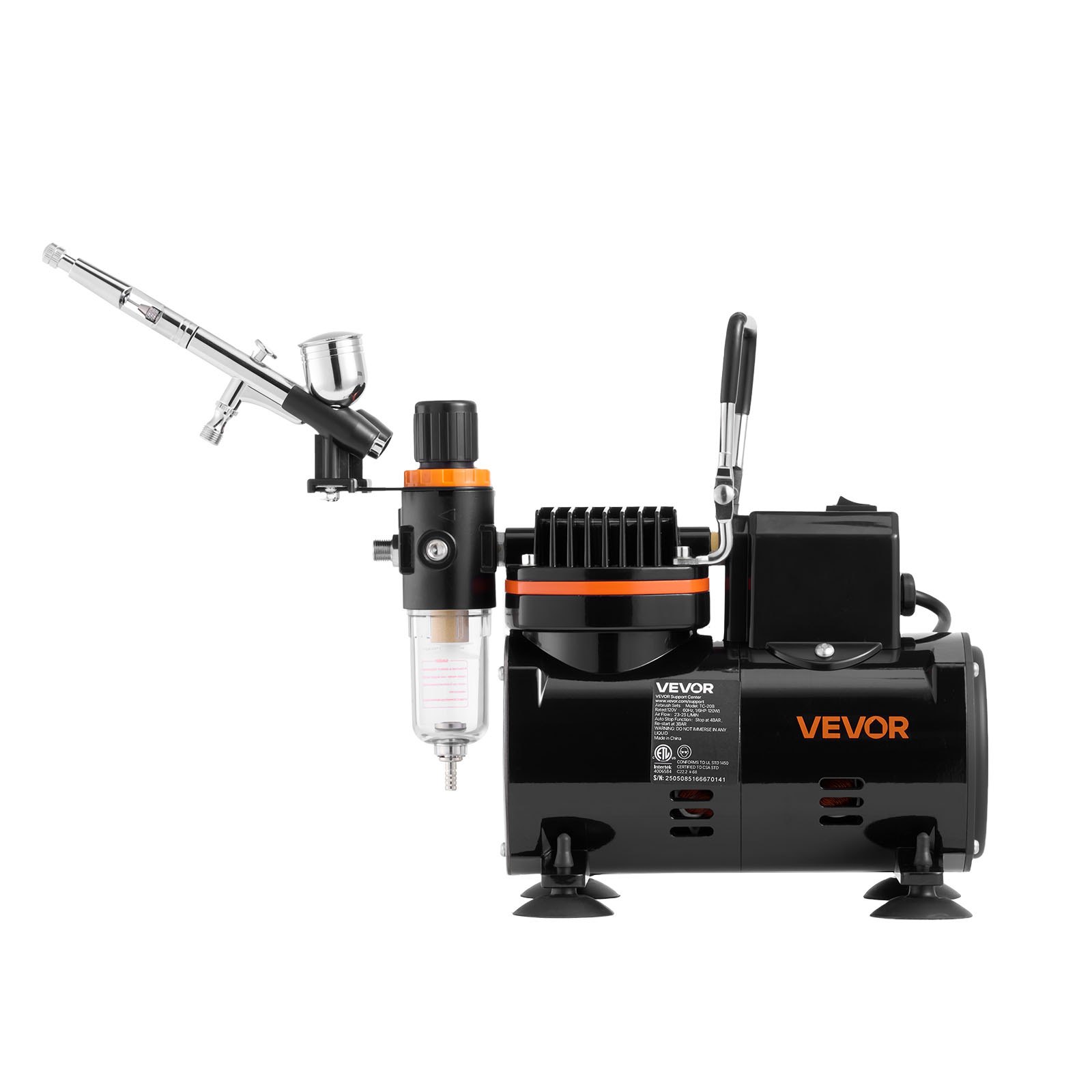 VEVOR Airbrush Kit, 1/6 HP, Air Brush Kit with Air Compressor, 1 Dual-Action Professional Airbrush with 3 Tips, Hose, Holder, Cleaning Set, Low Noise, for Cake Decorating, Model Painting, Nail Art