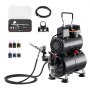 VEVOR Airbrush Kit, 1/6 HP, Air Brush Kit with Air Compressor and Tank, 1 Dual-Action Professional Airbrush with 3 Tips, Acrylic Paint, Low Noise, for Cake Decorating, Model Painting, Nail Art