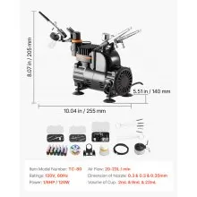 VEVOR Airbrush Kit Air Brush Kit 1/6 HP Air Compressor 3 Airbrushes 3 Tips Paint