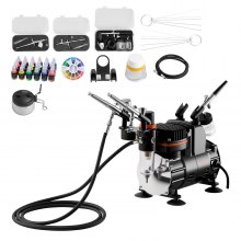 VEVOR Airbrush Kit Air Brush Kit 1/6 HP Air Compressor 3 Airbrushes 3 Tips Paint