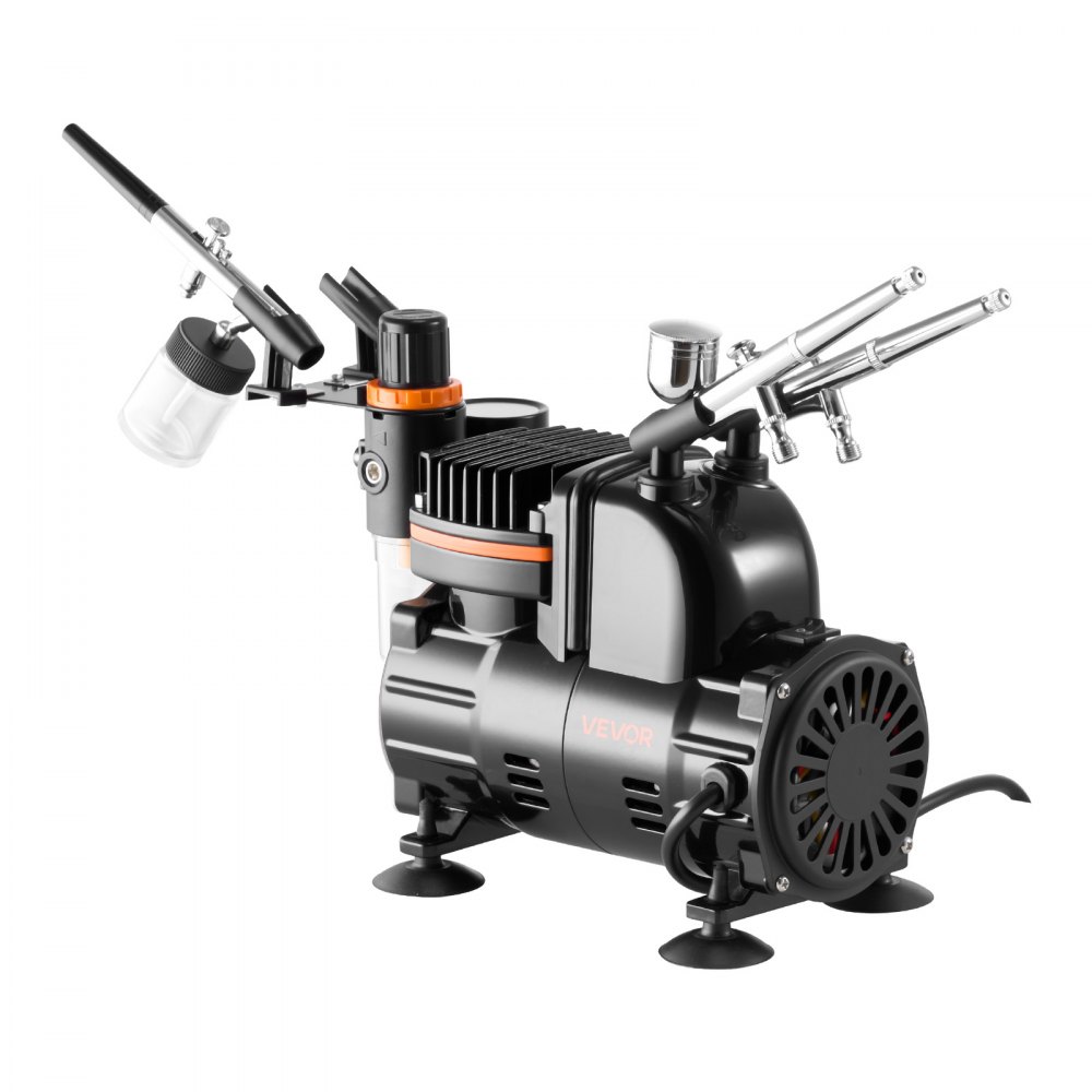 VEVOR Airbrush Kit, 1/6 HP, Air Brush Kit with Air Compressor, 3 Dual-Action Professional Airbrushes with 3 Tips, Hose, Acrylic Paint, Brush, Low Noise, for Cake Decorating, Model Painting, Nail Art