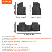 VEVOR Automotive Floor Mats Fits for Toyota Camry 2018-2024 3 pcs TPE Liners