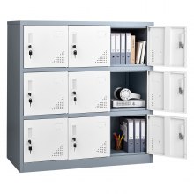 VEVOR 9 Doors Metal Locker, Lockable Steel Storage Cabinet, 66 lbs Loading Capacity, 2 Keys for Each Door, 3 Tiers Employee Lockers for Office, School, Gym, Easy Assembly, 35.4 x 17.7 x 37 in, Gray
