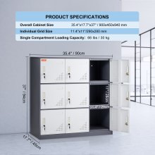 VEVOR Metal Locker for Employees, 9 Doors Storage Cabinet with Card Slot, Gray Steel Employee Lockers with Keys, 66lbs Loading Capacity office Storage Lockers for Home, School, Office, Gym