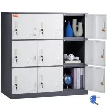 VEVOR Metal Locker for Employees, 9 Doors Storage Cabinet with Card Slot, Gray Steel Employee Lockers with Keys, 66lbs Loading Capacity office Storage Lockers for Office, Home, School, Gym