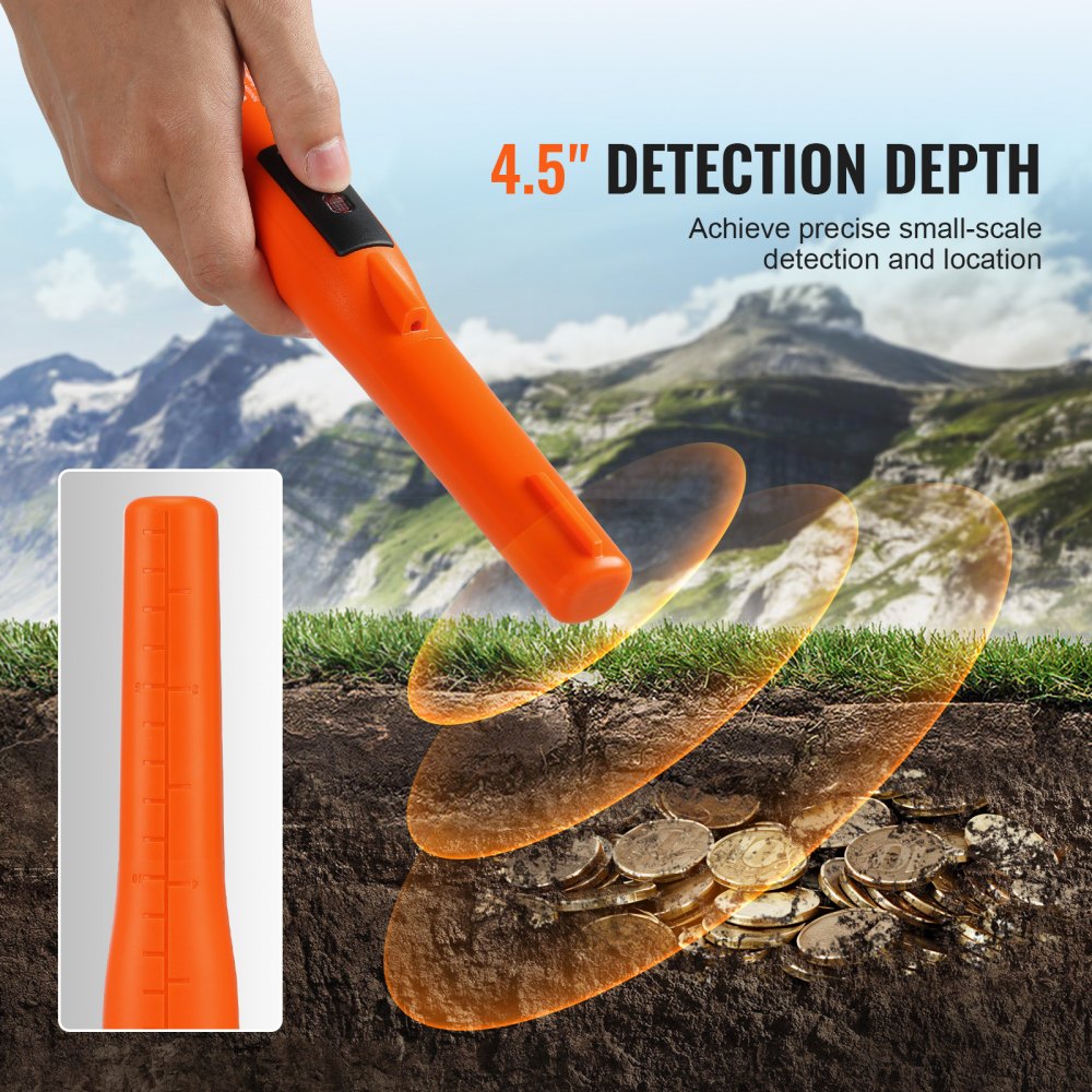 VEVOR Metal Detector Pinpointer, IP68 Fully Waterproof Handheld Pin Pointer Wand, 114mm/4.5" Detection Depth, 3 Modes, Professional Treasure Hunting Probe with Holster and 9V Battery, for Adults and Kids