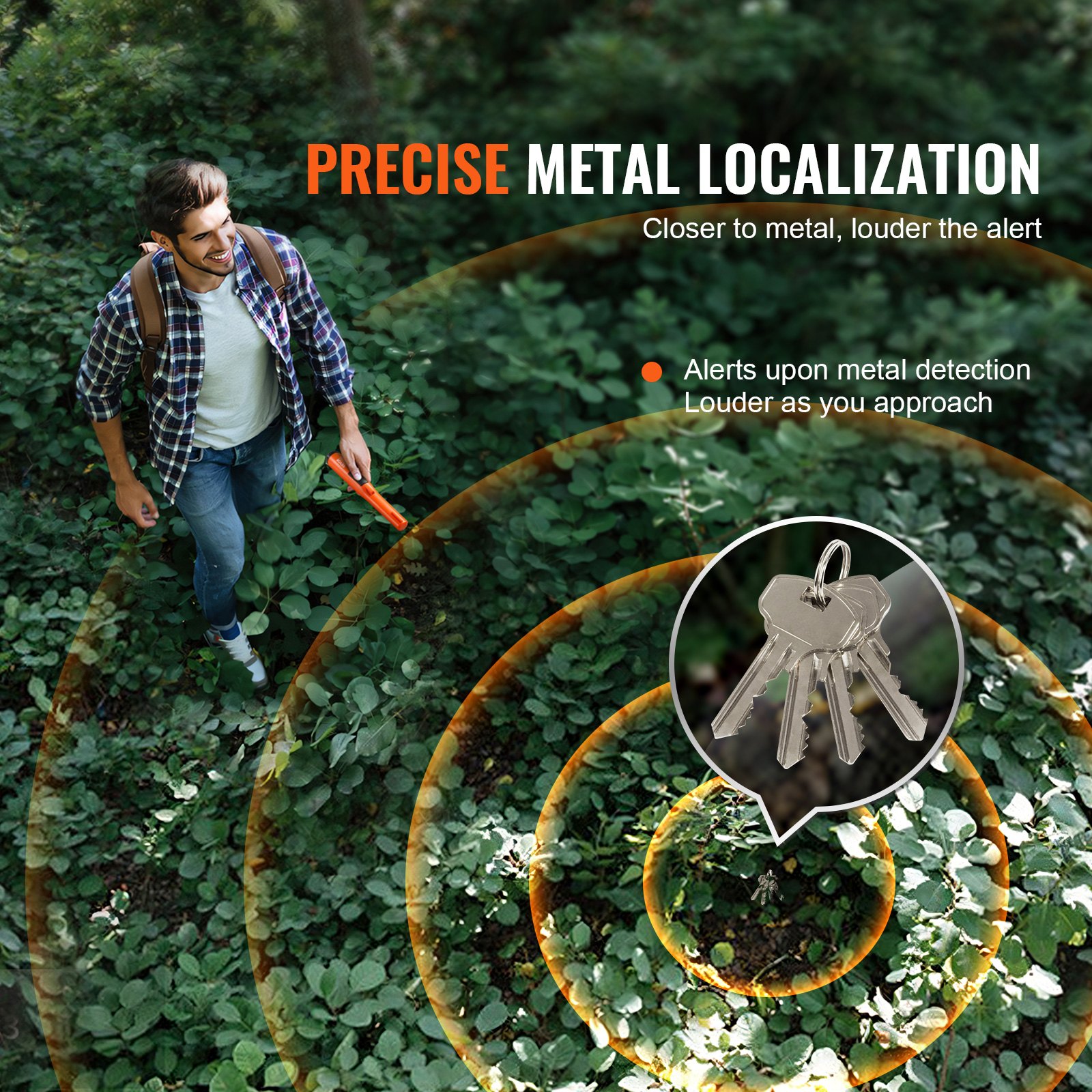 VEVOR Metal Detector Pinpointer, IP68 Fully Waterproof Handheld Pin Pointer Wand, 4.5" Detection Depth, 3 Modes, Professional Treasure Hunting Probe with Holster and 9V Battery, for Adults and Kids