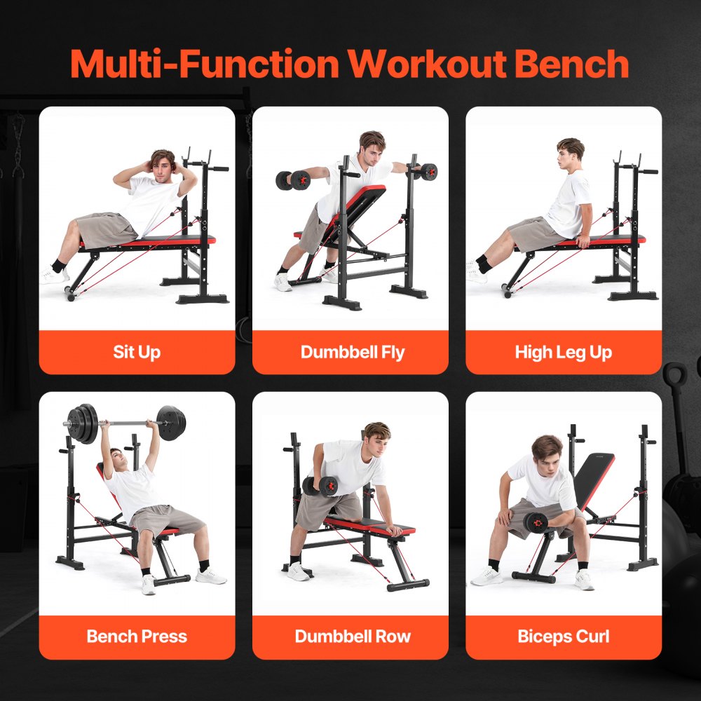 VEVOR 6-in-1 Weight Bench Set, 600lbs Adjustable Workout Bench Press, Exercise Sit up Bench for Home Gym Strength Training, Quick Folding Incline Decline Flat Bench