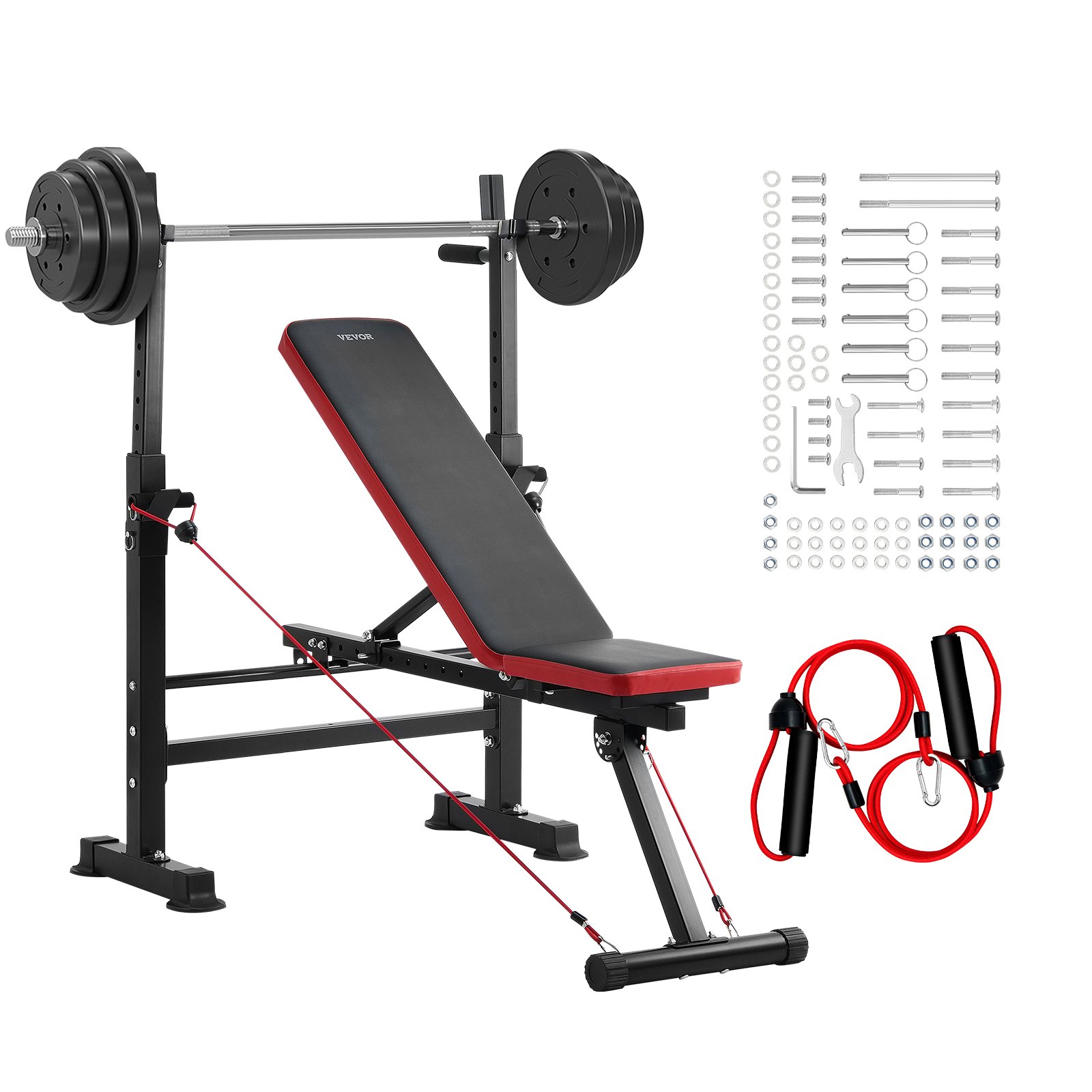 VEVOR 6-in-1 Weight Bench Set, 600lbs Adjustable Workout Bench Press, Exercise Sit up Bench for Home Gym Strength Training, Quick Folding Incline Decline Flat Bench