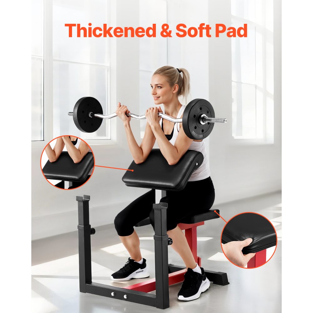 VEVOR Preacher Curl Bench Nastaviteľná domáca posilňovňa Bicepsový stroj na činku
