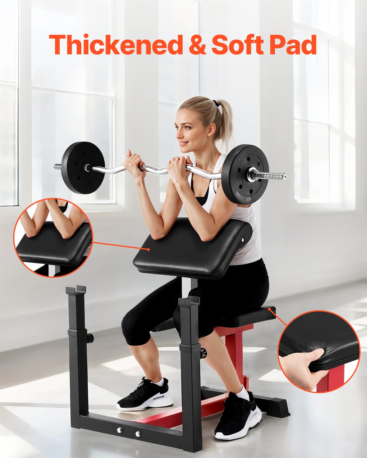 VEVOR Preacher Curl Bench Nastaviteľná domáca posilňovňa Bicepsový stroj na činku
