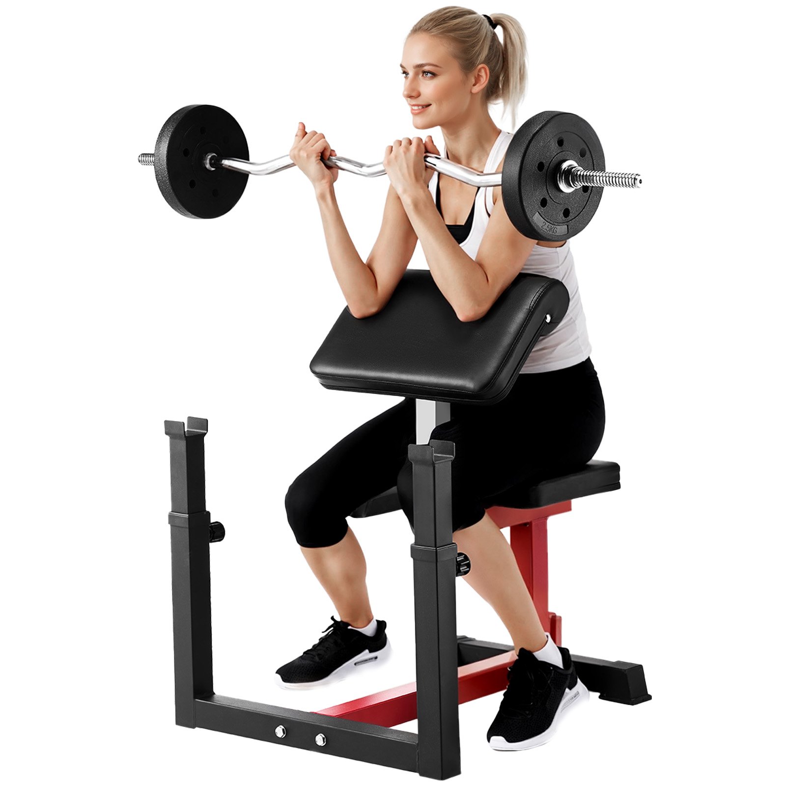 VEVOR Preacher Curl Bench Nastaviteľná domáca posilňovňa Bicepsový stroj na činku