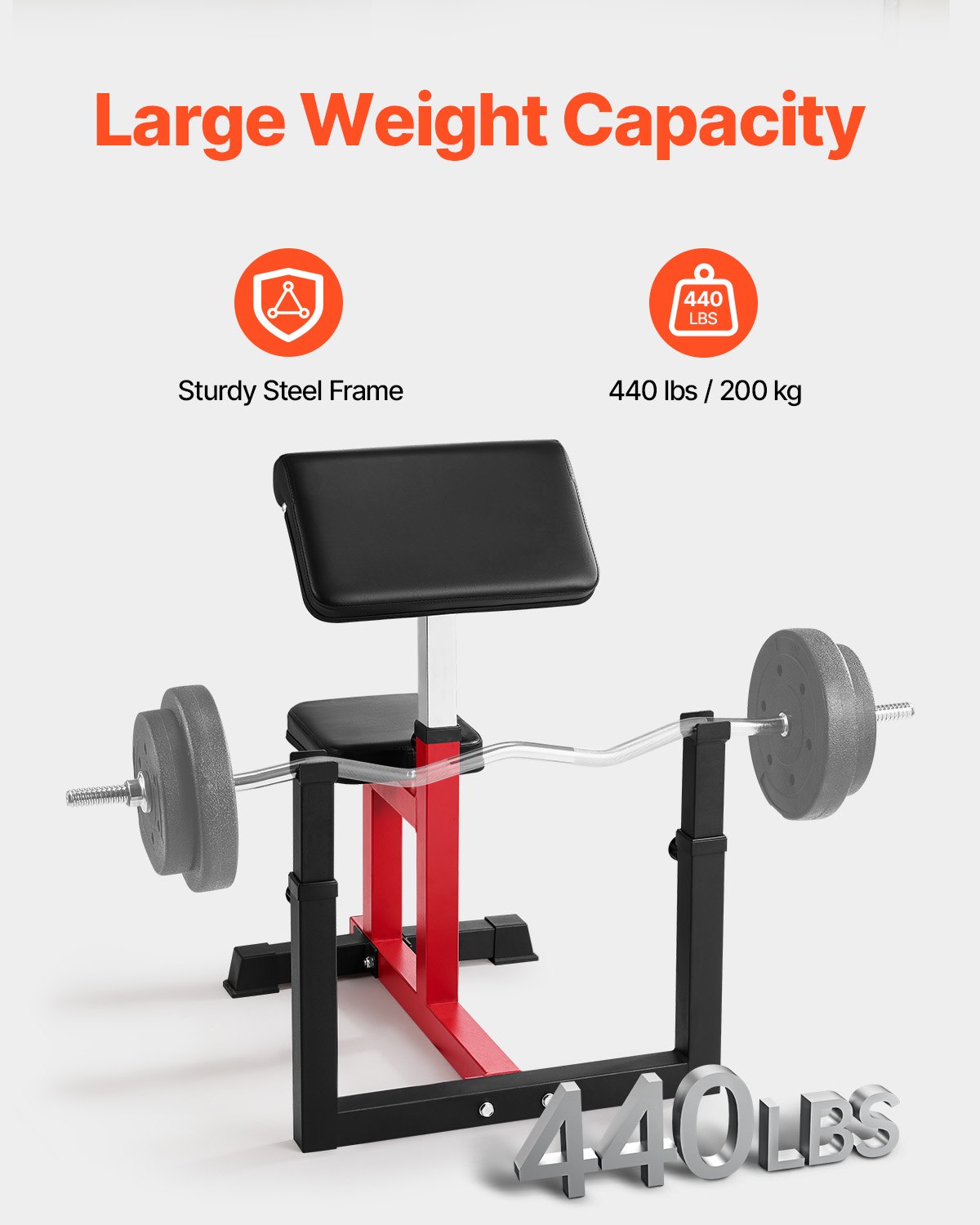 VEVOR Weight Bench with Leg Extension, Strength Training Benches, Max load 440 LBS Home Gym Bench Fitness Equipment, Seated Arm Isolated Barbell Dumbbell Bicep Station, Workout Bench for Home Gym