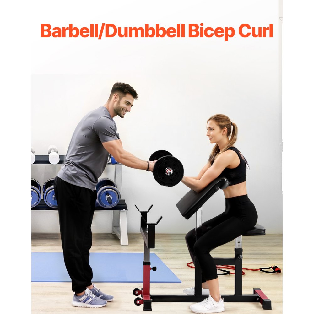 VEVOR Preacher Curl Bench, Strength Training Biceps Machine, Max load 440 LBS Home Gym Equipment, Seated Arm Isolated Barbell Dumbbell Bicep Station, Adjustable Weight Benches for Home Gym