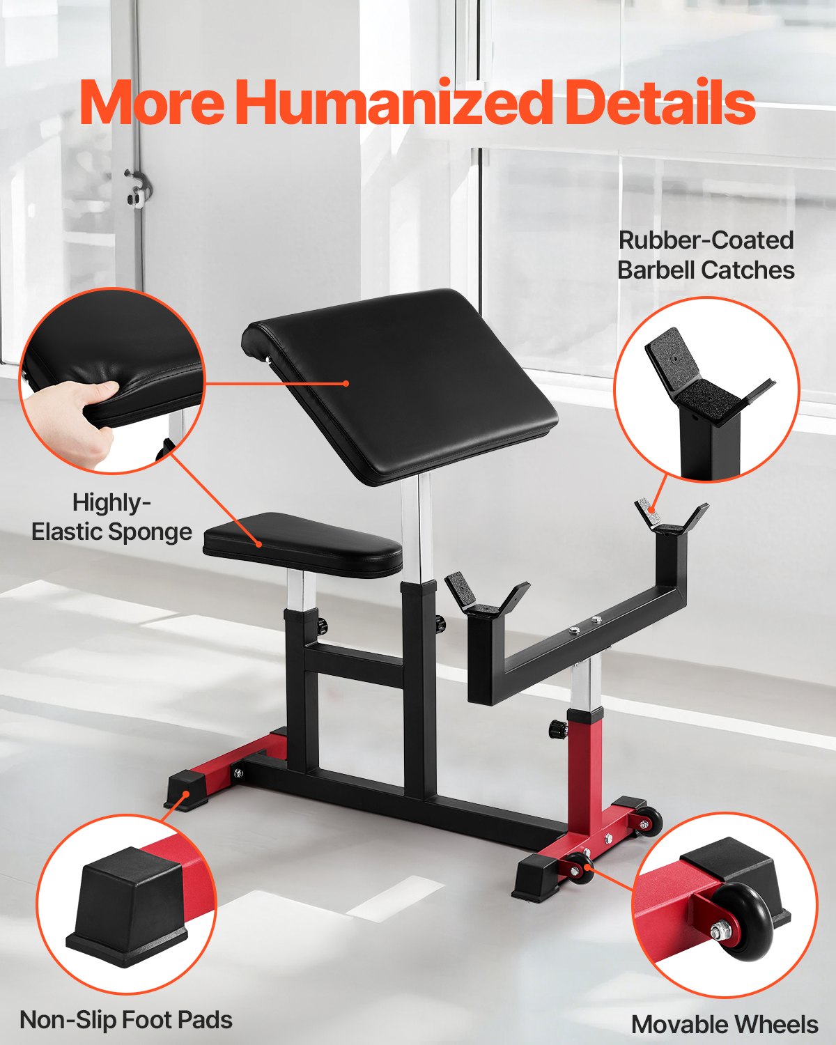 VEVOR Preacher Curl Bench, Strength Training Biceps Machine, Max load 440 LBS Home Gym Equipment, Seated Arm Isolated Barbell Dumbbell Bicep Station, Adjustable Weight Benches for Home Gym